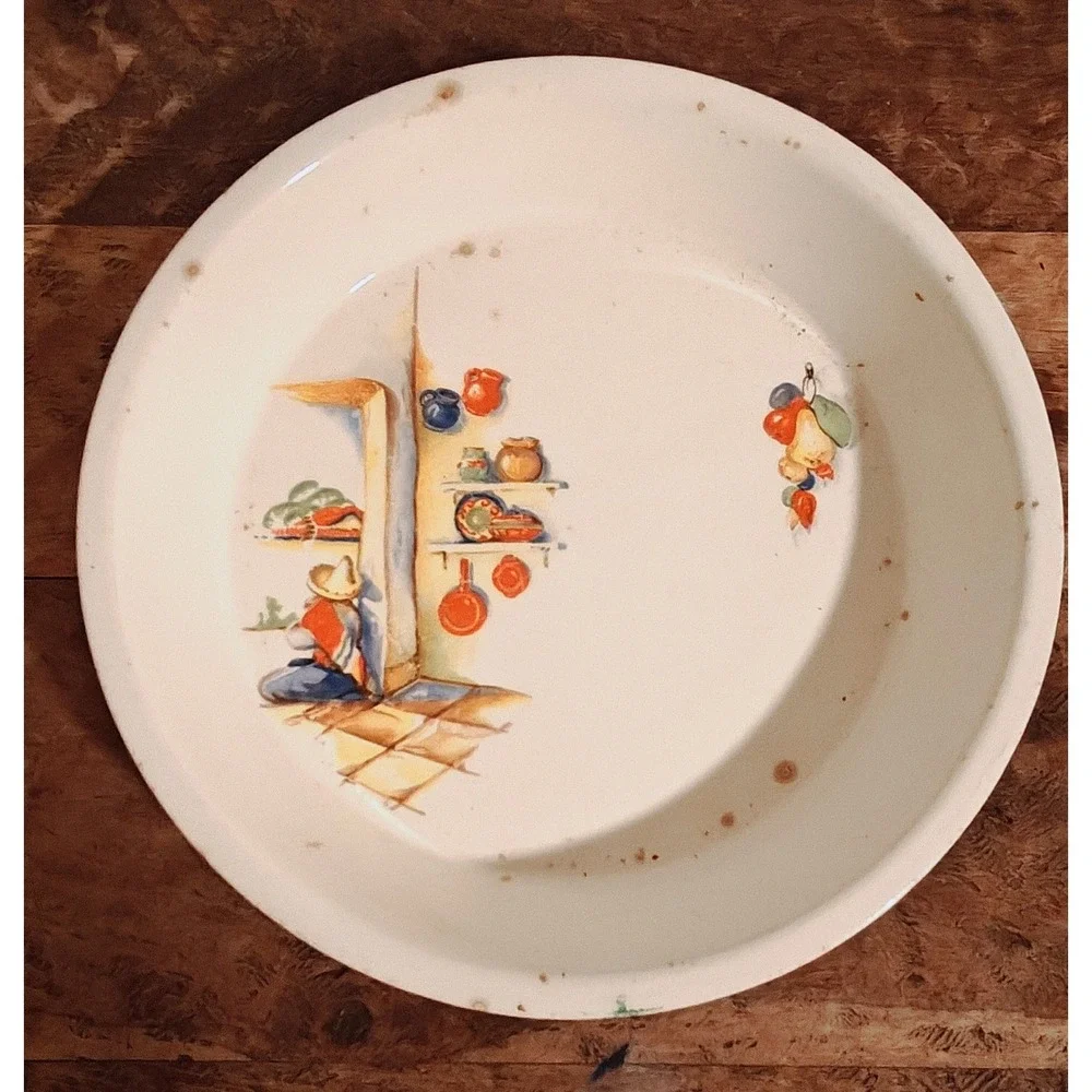 Vintage Edwin M Knowles Semi Vitreous Tia Juana Dinner Plate And Bowl Pair